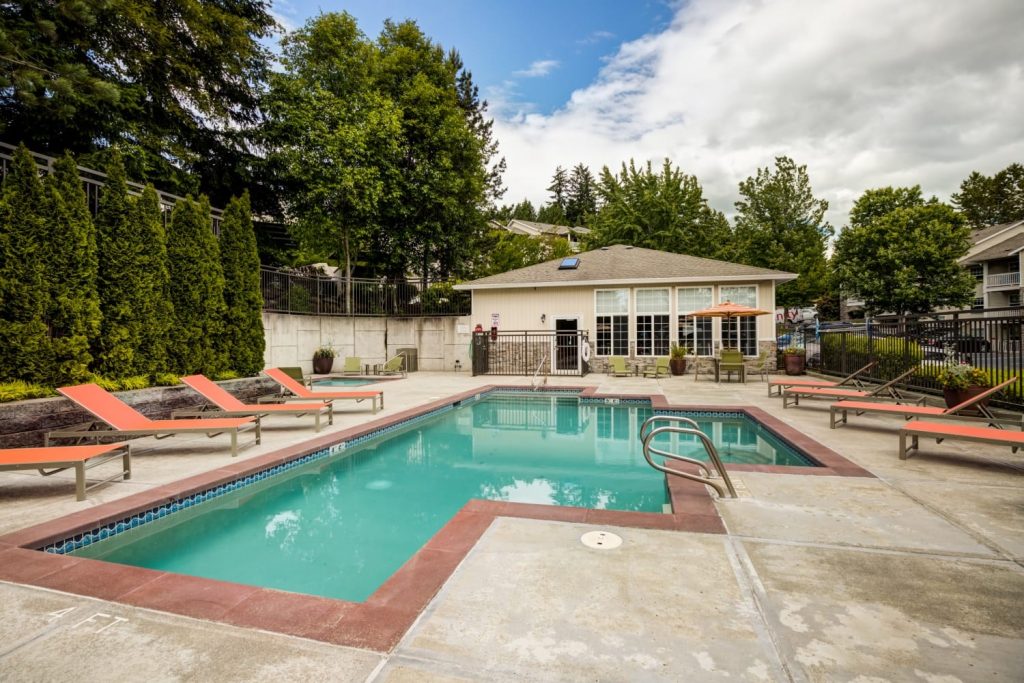 Outdoor swimming pool at The Knolls at Inglewood Hill in Sammamish, Washington